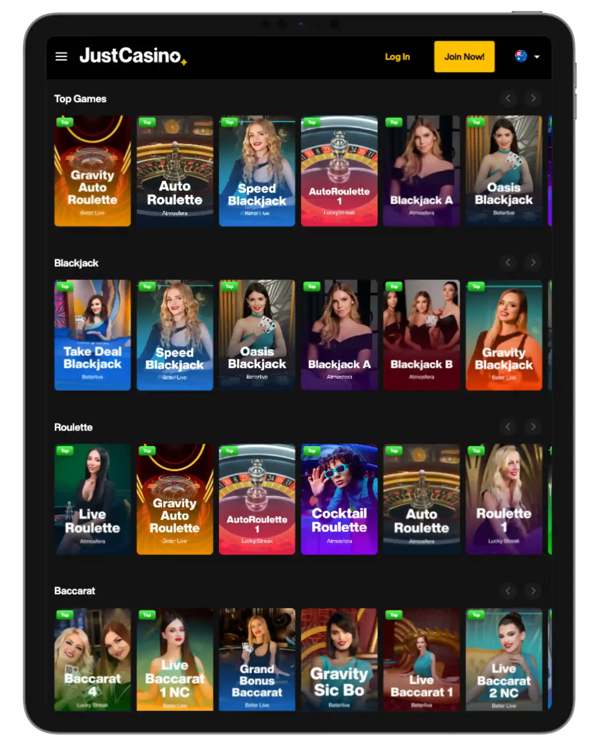 Table Games at Just Casino